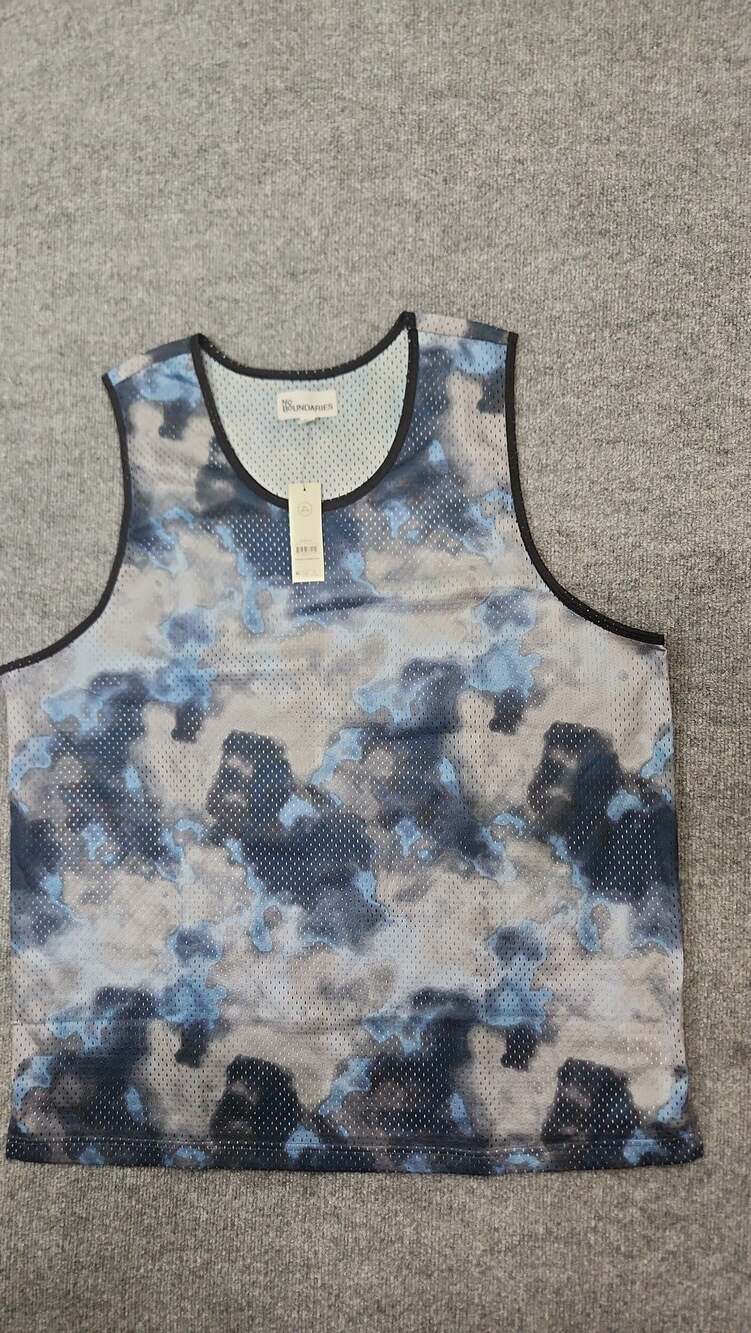No Boundaries Men's Mesh Tank Top Blue Abstract Print Size 2XL